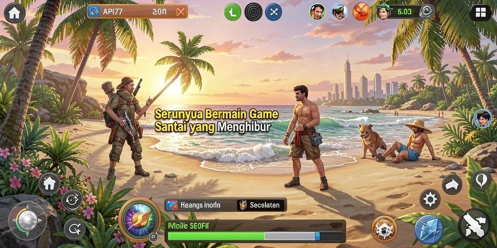 Tangkapan layar API77 menampilkan gameplay yang ceria dan menyenangkan.