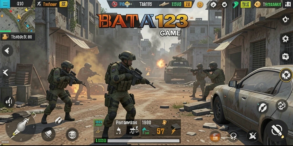 Gameplay mendebarkan di BATA123, menunjukkan aksi TPS.