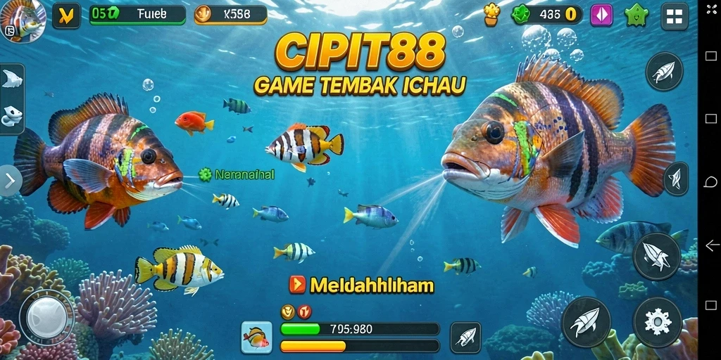 Tampilan gameplay seru di CIPIT88 saat menembak ikan.