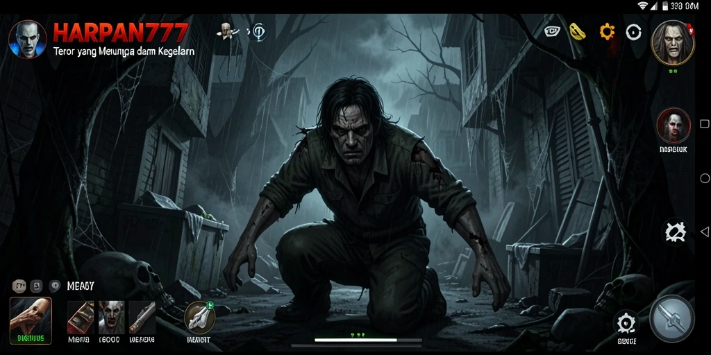 Tangkapan layar utama HARAPAN777 menunjukkan suasana gelap dan menegangkan dari gameplay.