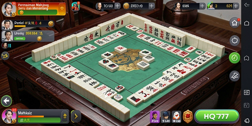 Tampilan gameplay <strong>HQ777</strong> yang menawan dengan ubin Mahjong berwarna-warni.