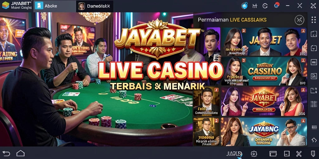 Screenshot gameplay utama JAYABET yang menunjukkan dealer dan interaksi pemain.