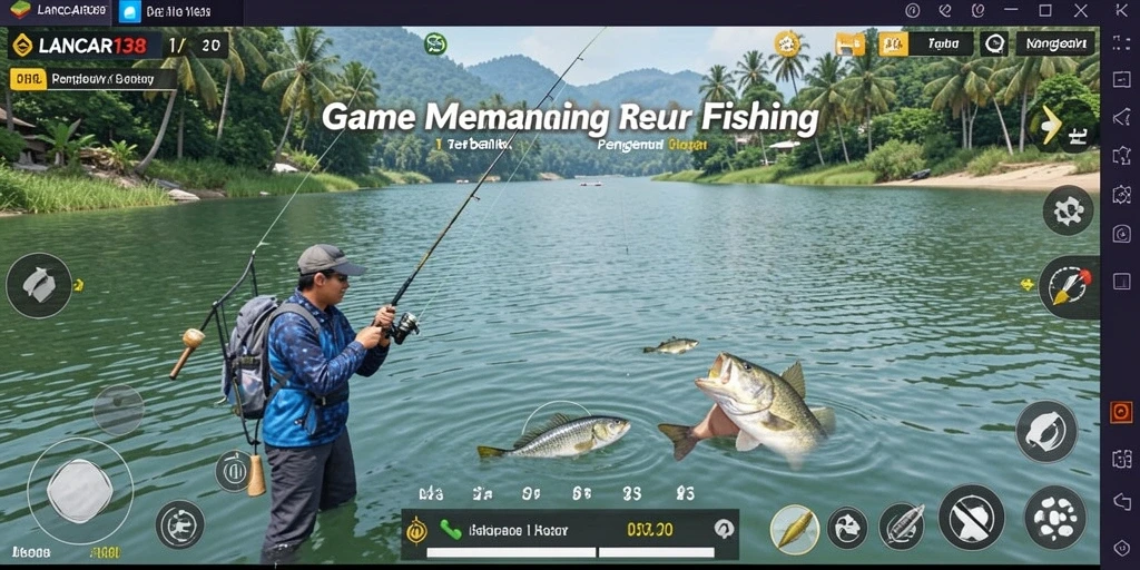 Tampilan utama gameplay LANCAR138 yang menampilkan aktivitas memancing yang seru.