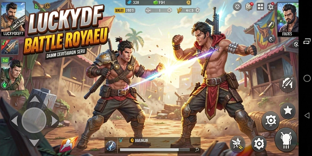 Gambar menampilkan aksi intens dalam gameplay Battle Royale LUCKYDF.