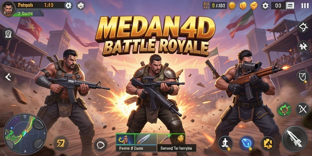 Tampilan gameplay MEDAN4D yang intens dan mendebarkan dalam pertarungan Battle Royale.