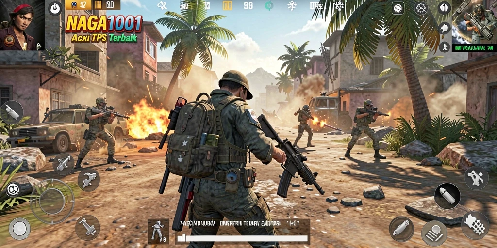 Tampilan gameplay menarik dari NAGA1001 dalam aksi TPS.