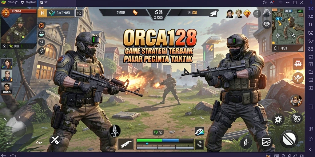 Tampilan gameplay utama ORCA128 yang menarik dan strategis.