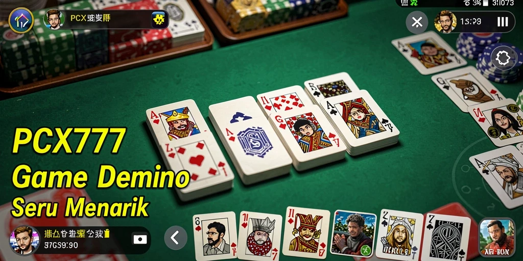 Screenshot utama PCX777 menampilkan gameplay seru permainan Domino.