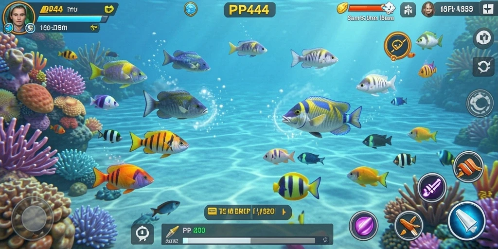 Gameplay PP444 yang seru dengan aksi menembak ikan.