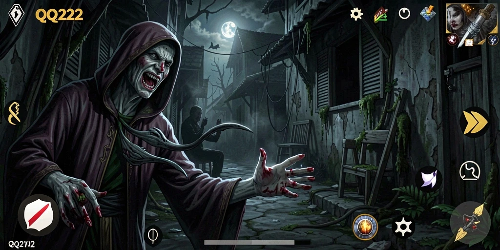 Screenshot menunjukkan suasana menyeramkan di dalam permainan QQ222.