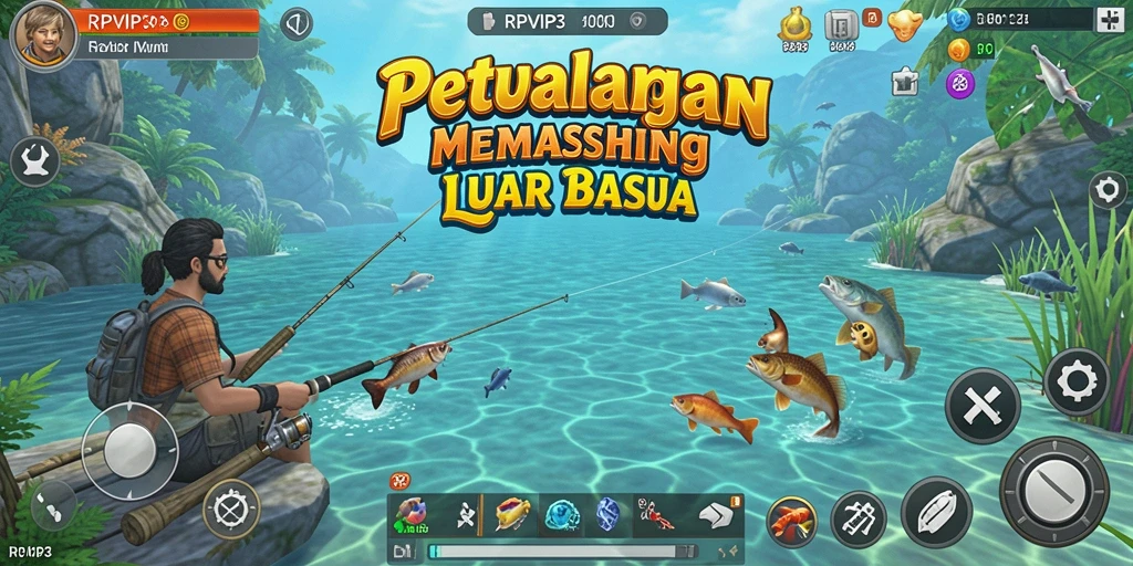 Tampilan gameplay RPVIP3 yang dinamis dan menarik saat memancing.