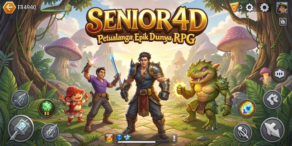 Tampilan menakjubkan gameplay SENIOR4D dalam petualangan RPG.