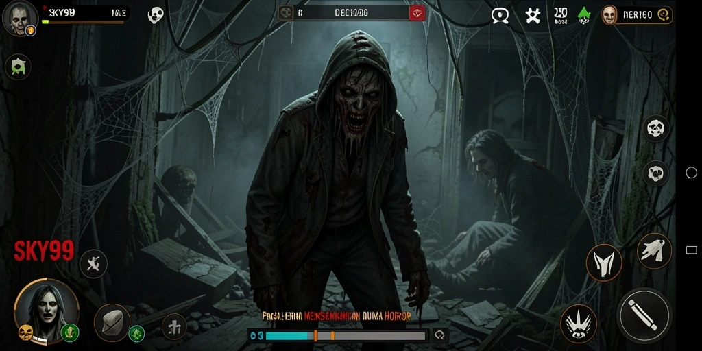Screenshot gameplay menakutkan dari SKY99 yang menunjukkan suasana Horror.