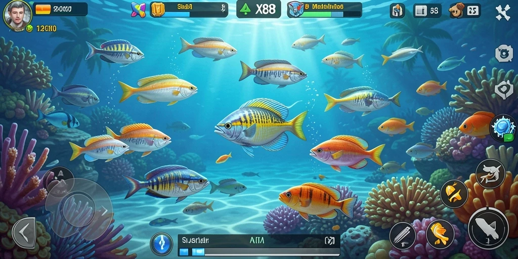 Gameplay seru X88 menembak ikan di bawah laut yang indah.