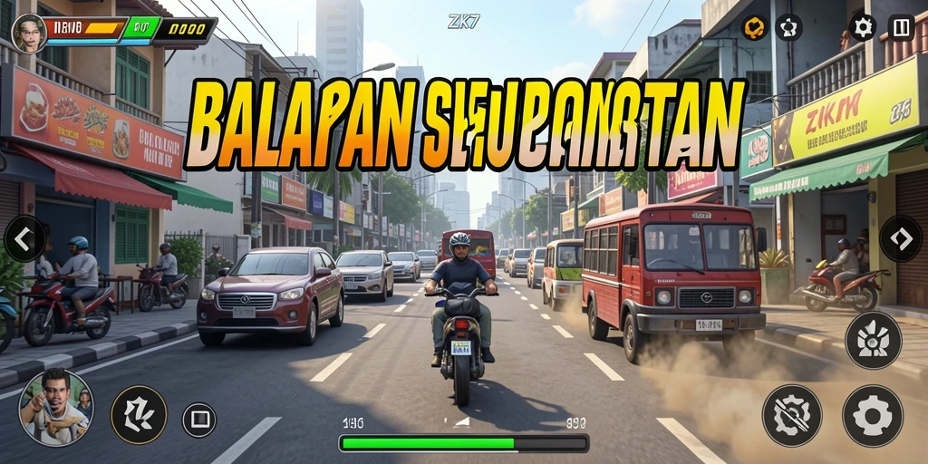 Gameplay seru ZK7 dengan balapan yang mendebarkan.